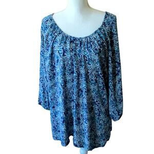 Croft & Barrow Women's Plus Blue Floral Print 3/4 Sleeve Light Shirt Size XXL